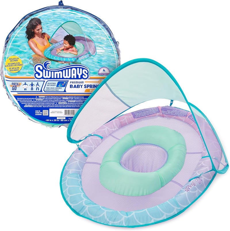 SwimWays Baby Spring Float with Adjustable Canopy and UPF Sun Protection, Blue Lobster - Image 1